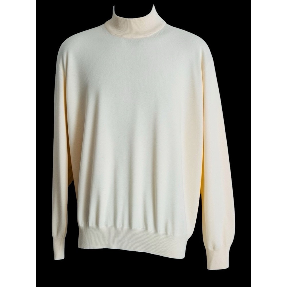Gran Sasso Mark Shale Sweater Men L Italian Virgin Wool Mock Neck Ivory Butter - Picture 3 of 7